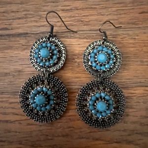 Bohemian Earrings Boho Long Drop Pierced Maximalist Blue Stone Dangle Party